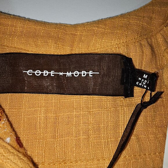 CODE X MODE Embroidered Tiered Dress Mustard Tie Bow Boho Shift CODEXMODE Medium - Picture 8 of 11